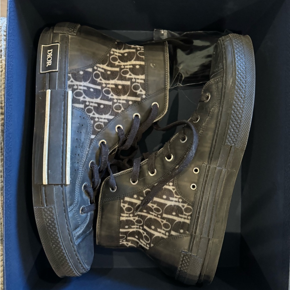Dior Black High-Top Sneakers with Monogram Panels - Picture 1 of 4